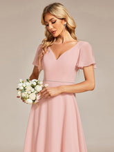 Load image into Gallery viewer, High Low Short Sleeve Chiffon Wholesale Evening Dresses#Color_Pink