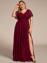 Load image into Gallery viewer, Color=Burgundy | Side Split V Neck Ruched Wholesale Chiffon Bridesmaid Dresses-Burgundy 1