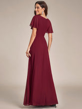 Load image into Gallery viewer, Color=Burgundy | Side Split V Neck Ruched Wholesale Chiffon Bridesmaid Dresses-Burgundy 2