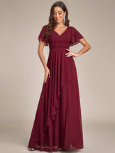 Load image into Gallery viewer, Color=Burgundy | Side Split V Neck Ruched Wholesale Chiffon Bridesmaid Dresses-Burgundy 4