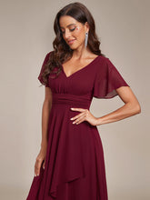 Load image into Gallery viewer, Color=Burgundy | Side Split V Neck Ruched Wholesale Chiffon Bridesmaid Dresses-Burgundy 5