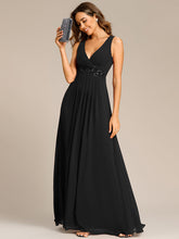 Load image into Gallery viewer, A-Line V Neck Appliques Ruched Wholesale Evening Dresses#Color_Black