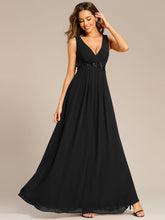 Load image into Gallery viewer, A-Line V Neck Appliques Ruched Wholesale Evening Dresses#Color_Black