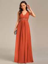 Load image into Gallery viewer, A-Line V Neck Appliques Ruched Wholesale Evening Dresses#Color_Burnt Orange