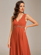 Load image into Gallery viewer, A-Line V Neck Appliques Ruched Wholesale Evening Dresses#Color_Burnt Orange