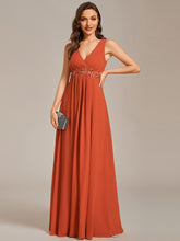 Load image into Gallery viewer, A-Line V Neck Appliques Ruched Wholesale Evening Dresses#Color_Burnt Orange