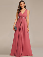 Load image into Gallery viewer, A-Line V Neck Appliques Ruched Wholesale Evening Dresses#Color_Cameo Brown