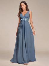 Load image into Gallery viewer, A-Line V Neck Appliques Ruched Wholesale Evening Dresses#Color_Dusty Navy