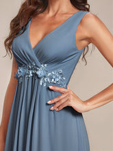 Load image into Gallery viewer, A-Line V Neck Appliques Ruched Wholesale Evening Dresses#Color_Dusty Navy