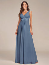 Load image into Gallery viewer, A-Line V Neck Appliques Ruched Wholesale Evening Dresses#Color_Dusty Navy