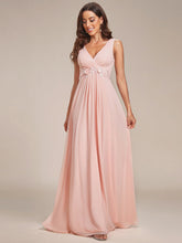 Load image into Gallery viewer, A-Line V Neck Appliques Ruched Wholesale Evening Dresses#Color_Pink