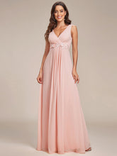 Load image into Gallery viewer, A-Line V Neck Appliques Ruched Wholesale Evening Dresses#Color_Pink