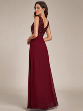 Load image into Gallery viewer, Color=Burgundy | Sleeveless VNeck Sequin & Chiffon Wholesale Evening Dresses-Burgundy 2