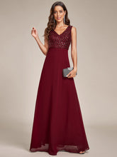 Load image into Gallery viewer, Color=Burgundy | Sleeveless VNeck Sequin & Chiffon Wholesale Evening Dresses-Burgundy 1