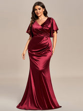 Load image into Gallery viewer, Color=Burgundy | Plus Fishtail Ruffles Wholesale Stain Evening Dresses-Burgundy 4