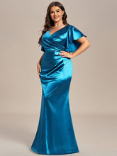 Load image into Gallery viewer, Color=Teal | Plus Fishtail Ruffles Wholesale Stain Evening Dresses-Teal 6
