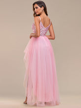 Load image into Gallery viewer, Color=Pink | Spaghetti Straps Asymmetric Wholesale Sequin Tulle Evening Dresses-Pink 2