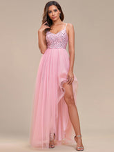 Load image into Gallery viewer, Color=Pink | Spaghetti Straps Asymmetric Wholesale Sequin Tulle Evening Dresses-Pink 1