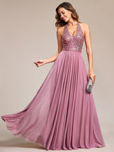 Load image into Gallery viewer, deep v-neck bead mesh sleeveless  Evening Dresses#Color_Orchid