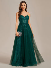 Load image into Gallery viewer, Color=Dark Green | Exquisite Empire Waist Sequin Shiny A-Line Floor Length Sweetheart Neckline Spaghetti Straps Wholesale Evening Dress-Dark Green 1