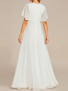 Color=Cream | V Neck Appliques Pleated Wholesale Bridesmaid Dresses-Cream 