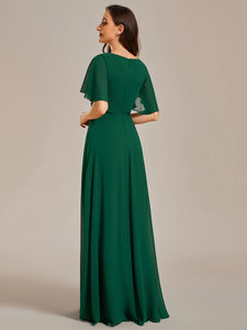 Color=Dark Green | V Neck Appliques Pleated Wholesale Bridesmaid Dresses-Dark Green 3