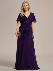 Color=Dark Purple | V Neck Appliques Pleated Wholesale Bridesmaid Dresses-Dark Purple 