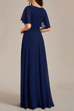 Load image into Gallery viewer, Color=Navy Blue | V Neck Appliques Pleated Wholesale Bridesmaid Dresses-Navy Blue 