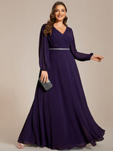 Load image into Gallery viewer, Plus Elegant waisted chiffon V-neck long sleeve guest dress wholesale#Color_Dark Purple
