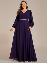 Load image into Gallery viewer, Plus Elegant waisted chiffon V-neck long sleeve guest dress wholesale#Color_Dark Purple