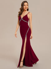 Load image into Gallery viewer, V Neck Side Split Fishtail Shiny Wholesale Evening Dresses#Color_Burgundy