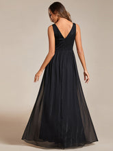 Load image into Gallery viewer, Color=Black | Glittery Floor Length V-Neck Sleeveless Evening Dress-Black 3