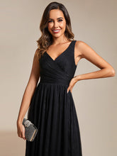 Load image into Gallery viewer, Color=Black | Glittery Floor Length V-Neck Sleeveless Evening Dress-Black 2