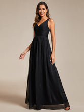 Load image into Gallery viewer, Color=Black | Glittery Floor Length V-Neck Sleeveless Evening Dress-Black 4
