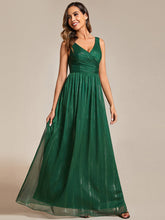 Load image into Gallery viewer, Color=Dark Green | Glittery Floor Length V-Neck Sleeveless Evening Dress-Dark Green 