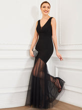 Load image into Gallery viewer, Color=Black | Sleeveless Deep V Neck Fishtail Wholesale Evening Dresses-Black 3