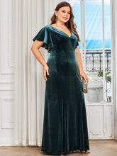 Load image into Gallery viewer, Color=Dark Green | Plus Size Deep V Neck Fishtail Wholesale Evening Dresses with Ruffles Sleeves-Dark Green 3