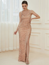 Load image into Gallery viewer, Color=Rose Gold | Shiny Sleeveless Deep V Neck Split Wholesale Evening Dresses-Rose Gold 1