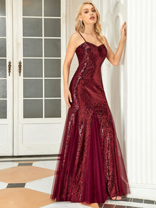 Color=Burgundy | Shiny Spaghetti Straps Fishtail Wholesale Evening Dresses-Burgundy 3