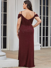 Load image into Gallery viewer, Color=Burgundy | Deep V Neck Plus Size Wholesale Long Evening Dresses with Split-Burgundy 2
