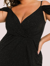 Load image into Gallery viewer, Color=Black | Deep V Neck Plus Size Wholesale Long Evening Dresses with Split-Black 5