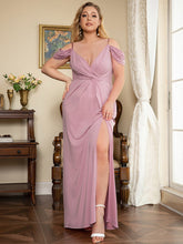 Load image into Gallery viewer, Color=Orchid | Deep V Neck Plus Size Wholesale Long Evening Dresses with Split-Orchid 1
