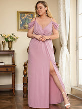 Load image into Gallery viewer, Color=Orchid | Deep V Neck Plus Size Wholesale Long Evening Dresses with Split-Orchid 4
