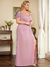 Load image into Gallery viewer, Color=Orchid | Deep V Neck Plus Size Wholesale Long Evening Dresses with Split-Orchid 3