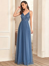Load image into Gallery viewer, Color=Dusty Navy | Adorable A Line Silhouette Floor Length Wholesale Evening Dress-Dusty Navy 1