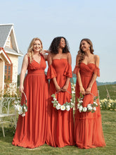 Load image into Gallery viewer, Color=Burnt orange | Strapless A Line Ruffles Sleeves Wholesale Evening Dresses-Burnt orange 4
