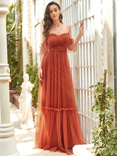 Load image into Gallery viewer, Color=Burnt orange | Strapless A Line Ruffles Sleeves Wholesale Evening Dresses-Burnt orange 1