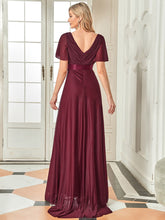 Load image into Gallery viewer, Color=Burgundy | Deep V Neck Ruffles Sleeve A Line Wholesale Evening Dresses-Burgundy 2