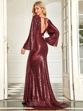 Load image into Gallery viewer, Color=Burgundy | V Neck Long Pagoda Sleeves Fishtail Wholesale Evening Dresses-Burgundy 2