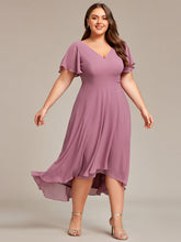Load image into Gallery viewer, Color=Orchid | V-Neck High Low CHiffon Ruffles Wholesale Evening Dresses-Orchid 3